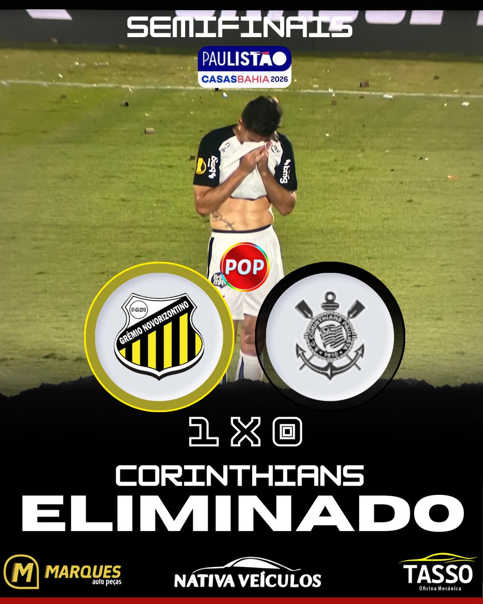maispoptv's tweet photo. Corinthians foi eliminado do paulistão pelo Novorizontino por 1 a 0 https://t.co/S7yPl9tjH3