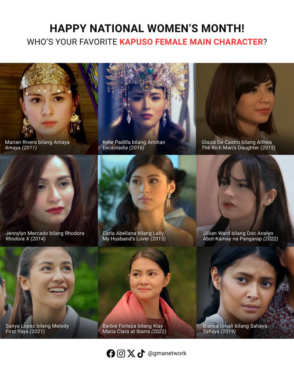 ABANTE BABAE!🫡💪🏻

Happy National Women's Month, mga Kapuso! 🩷💜

Magbalik-tanaw tayo sa mga iconic #GMANetwork characters! Sinong pinakapaborito mo? 😉 #GMADrama