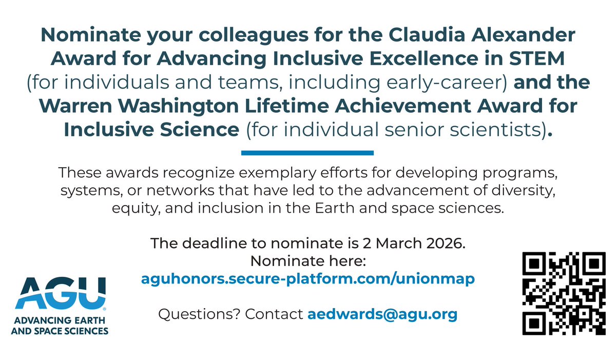 MohanKDas's tweet photo. 📢 AGU Awards: Call for Nominations and Applications
https://t.co/cnqJtEngoY
@theAGU https://t.co/L95KTW1GjP