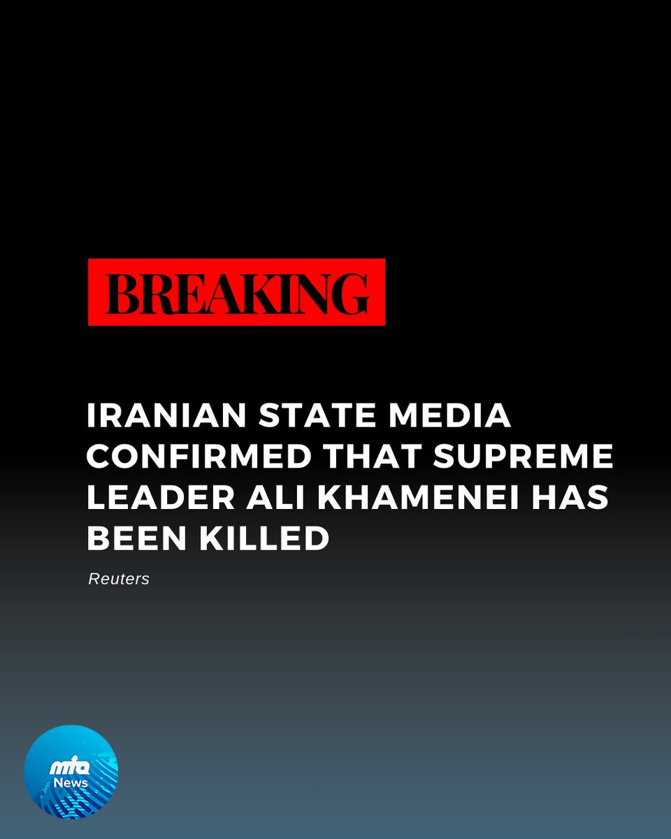 🚨 Iran confirms that Supreme Leader Ali Khamenei had been killed

The United States and Israel launched the most ambitious attack on Iran in decades on Saturday, and Iranian state media has confirmed that Supreme Leader Ali Khamenei had been killed.