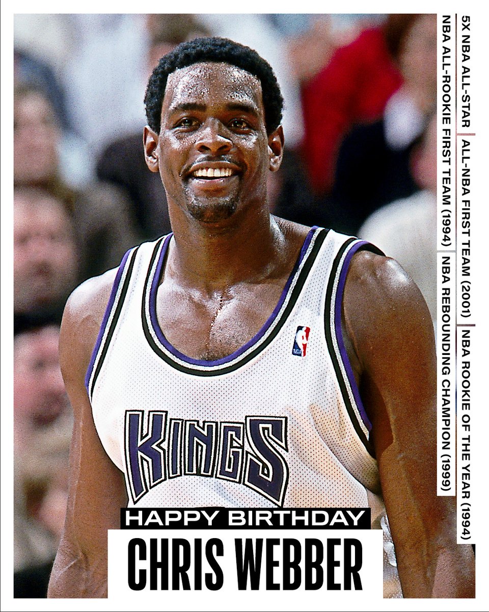 Join us in wishing a Happy 53rd Birthday to 5x NBA All-Star, 1993-94 Rookie of the Year and <a href="/Hoophall/">Basketball HOF</a> inductee, Chris Webber!
