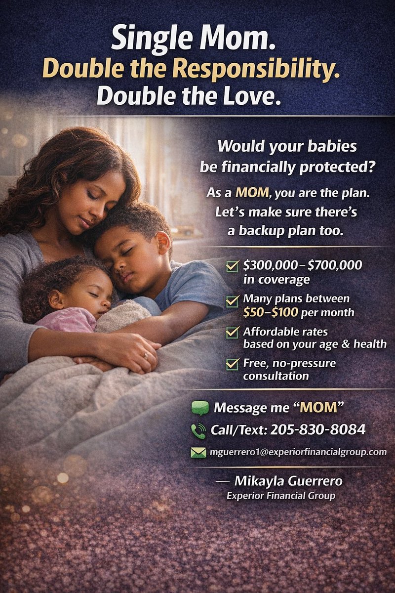 a_mikayla's tweet image. You handle everything but if something unexpected happened…
Would your babies be financially protected?

Life insurance isn’t about fear.
It’s about making sure your children are secure no matter what.
#lifeinsuranceagent #protectyourfamily #calltoday #ceolifexmm