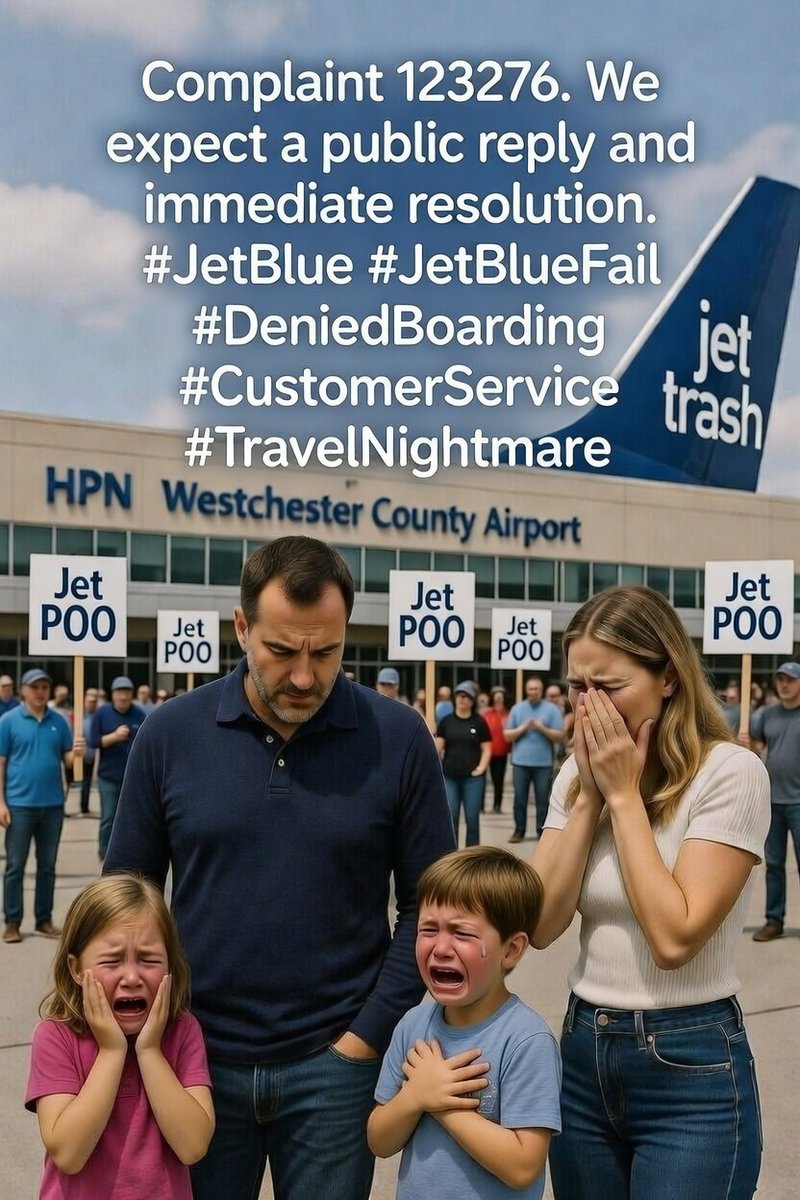 SnarkWrench's tweet photo. @JetBlue
This shouldn’t happen to any family. Who’s handling this? Complaint 123276
We expect a public reply and immediate resolution. #JetBlue #JetBlueFail #DeniedBoarding #CustomerService #TravelNightmare https://t.co/AvGorw9G42