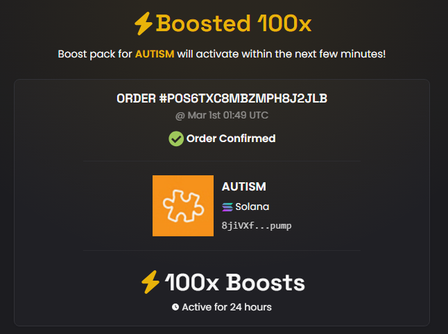 Another 100x boost paid on Dex

$AUTISM is spreading🧩