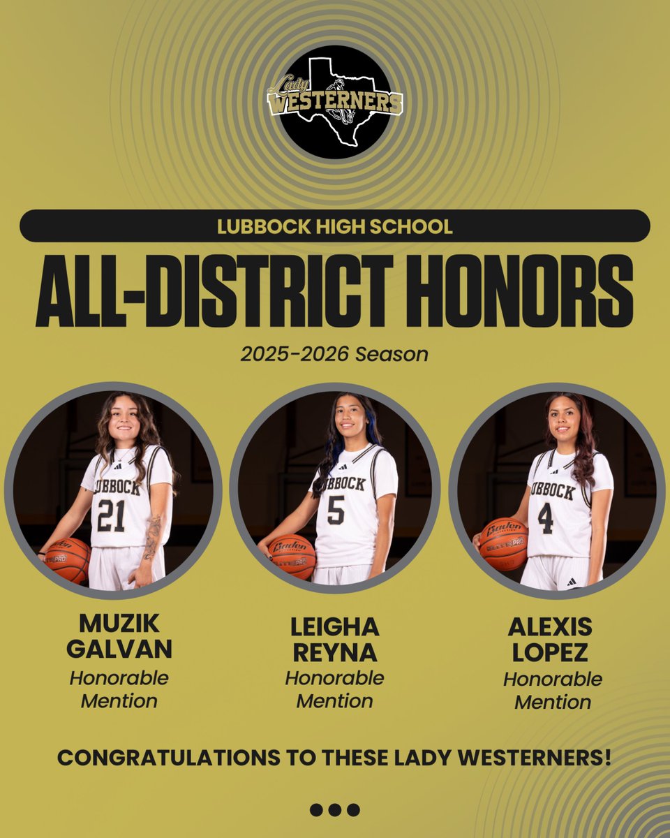 LubbockHS_GBB's tweet photo. Congratulations to these Lady Westerners on earning All-District Honors! 🏀💛🖤

#R4TB #ART #EFFORTisEVERYTHING https://t.co/LNF8JPy5gF