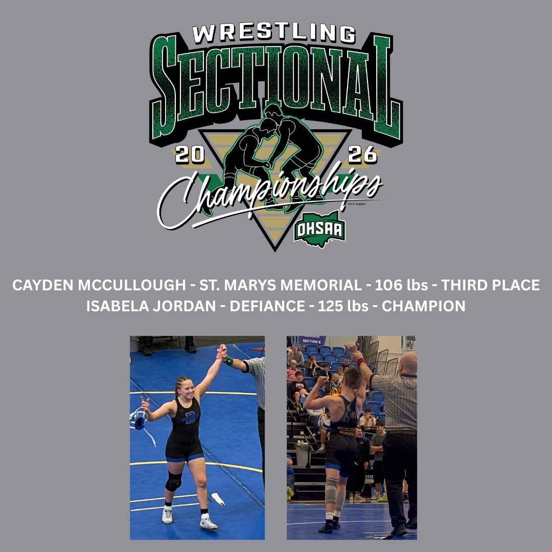 Three wrestlers advance to next weekend’s Michigan High School Wrestling State Championships at Ford Field!

Cayden and Isabela move on to next weekend’s District Tournament, where they will have an opportunity to punch their ticket to the Ohio High School State Championships!