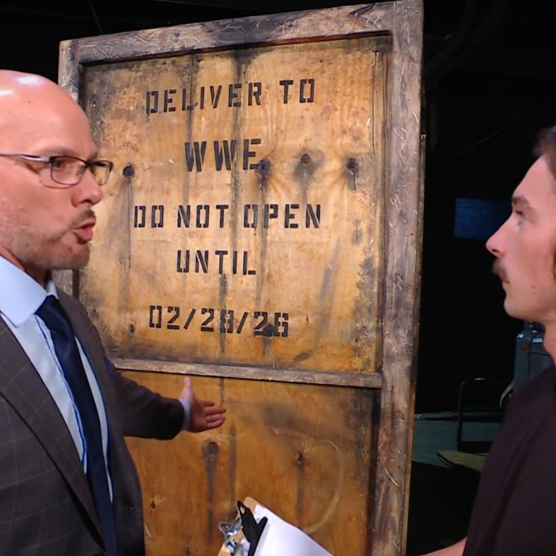 who's in the box

Hopefully we find out  at #EliminationChamber 
#WWEChamber not gonna lie i hope its Jericho would be awesome since back in 1999 Jericho debuted in Chicago back in 1999 at elimination chamber. if not Jericho then <a href="/DanhausenAD/">Danhausen</a>/ I will be Disappointment if  Seth.