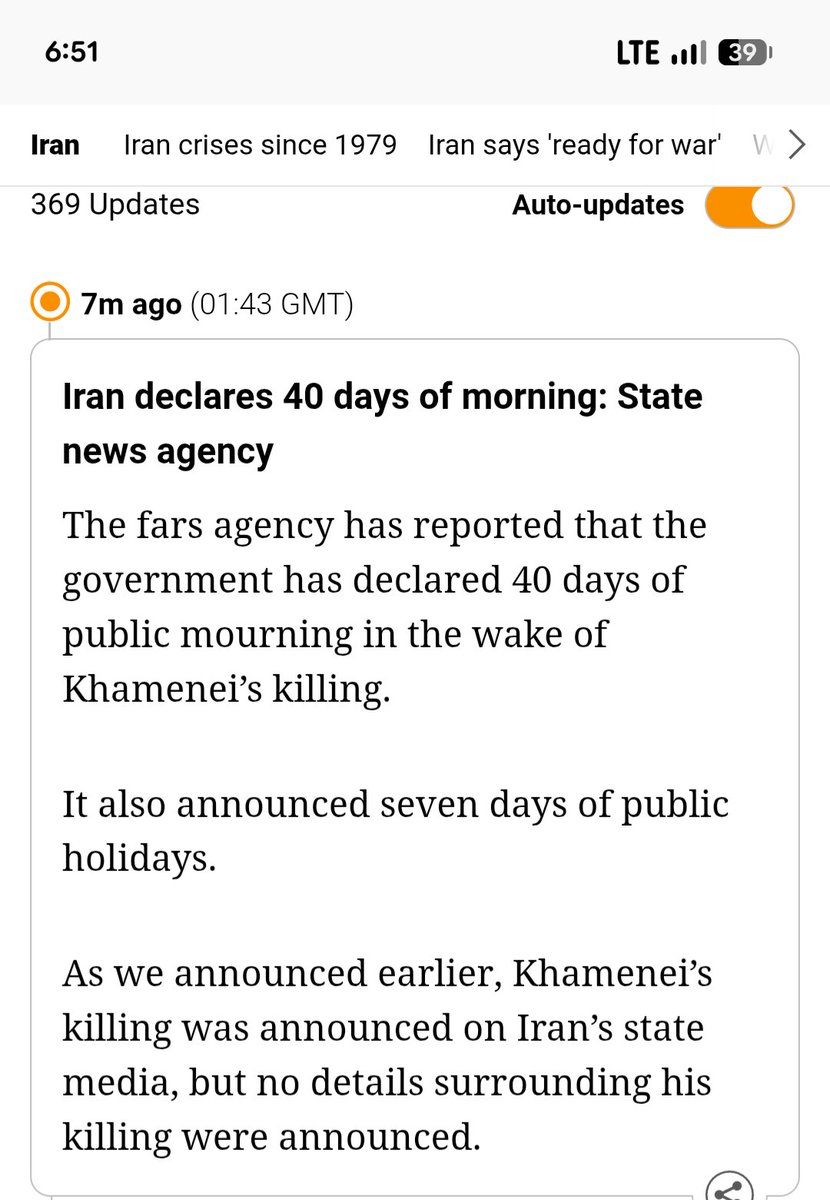 Iran declares 40 days of morning: State news agency