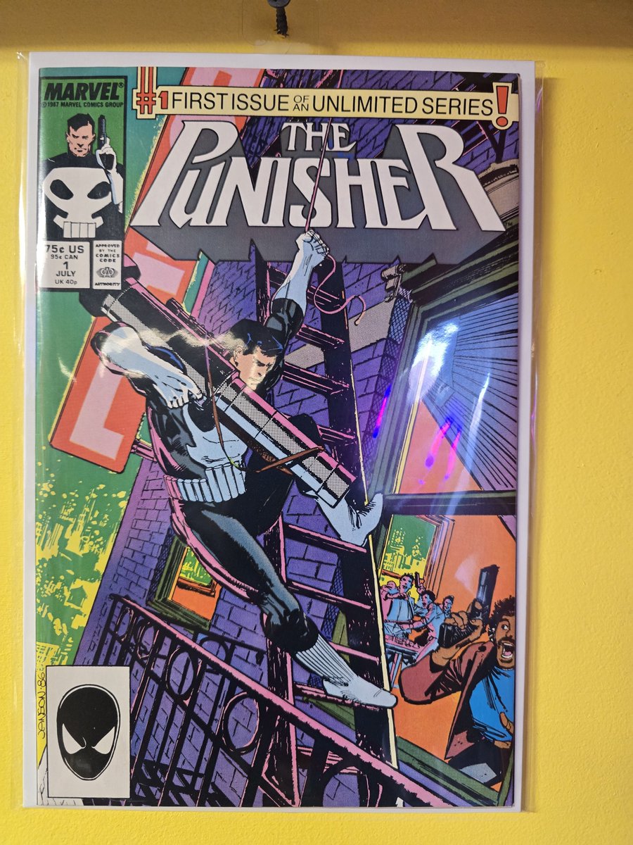 thescificenter's tweet image. The very first issue one of an ongoing series i purchased with my own money, Punisher 1 by Klaus Janson and Larry Hama , back on the yellow wall! #Punisher #marvelcomics #nerdculture702 #thescificenter