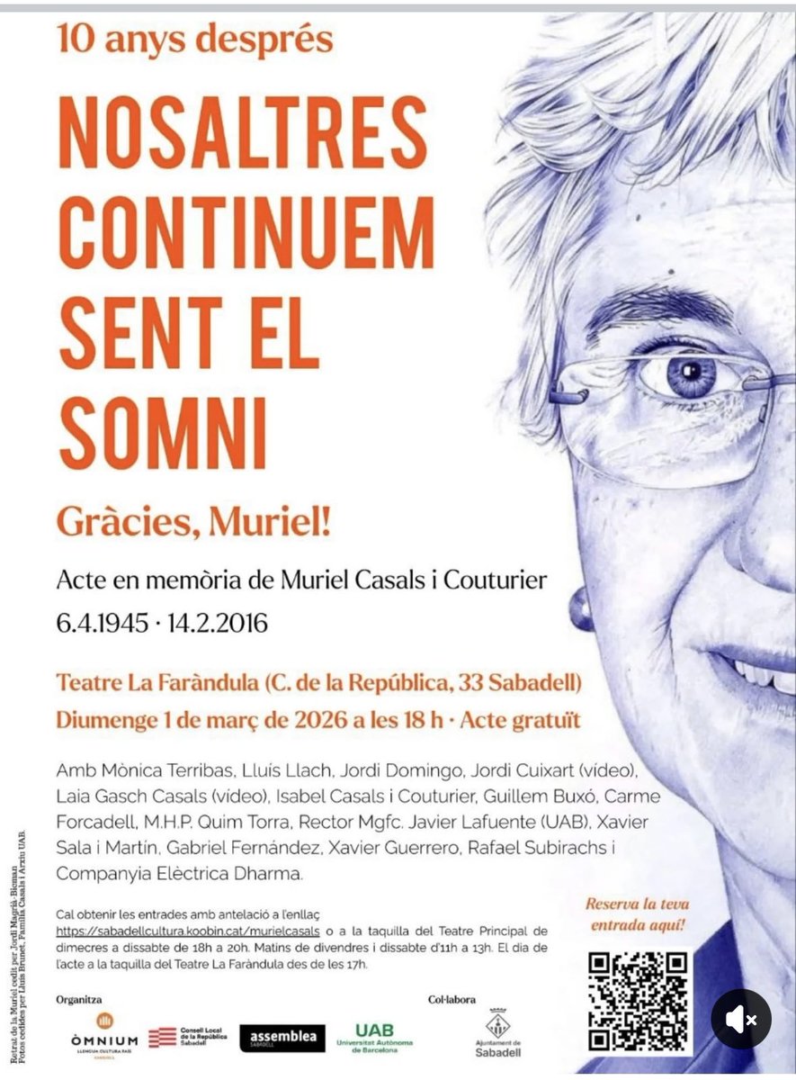 carmegarciasu's tweet photo. Avui diumenge 1 de març es farà un acte unitari a Sabadell en memòria de Muriel Casals. Han passat 10 anys però el seu record i el seu missatge segueix viu! ⁦⁦@gent_sbd⁩ https://t.co/i5VQQCBpft