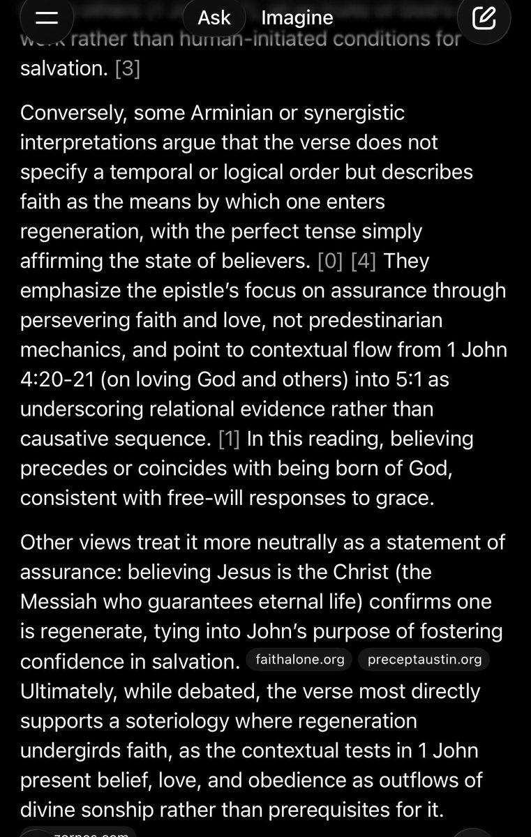LSJ_2000's tweet photo. He blocked me so I can’t respond, then prompts Grok to answer a question that implies Calvinism but which follows previous Calvinist leaning prompts in his thread, influencing Grok’s response. I asked the same exact question in a new thread and got a balanced answer from Grok https://t.co/eypqeQZoHS