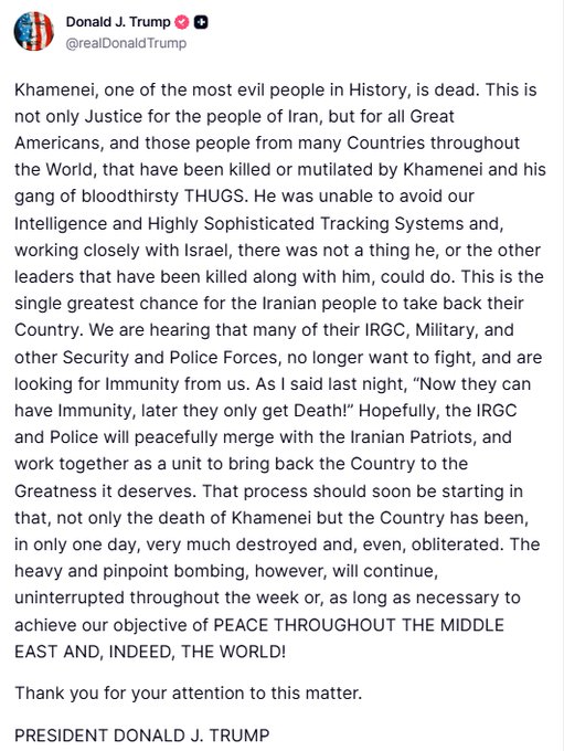 ईरान के सुप्रीम लीडर अयातुल्ला अली खामेनेई की मौत की पुष्टि..