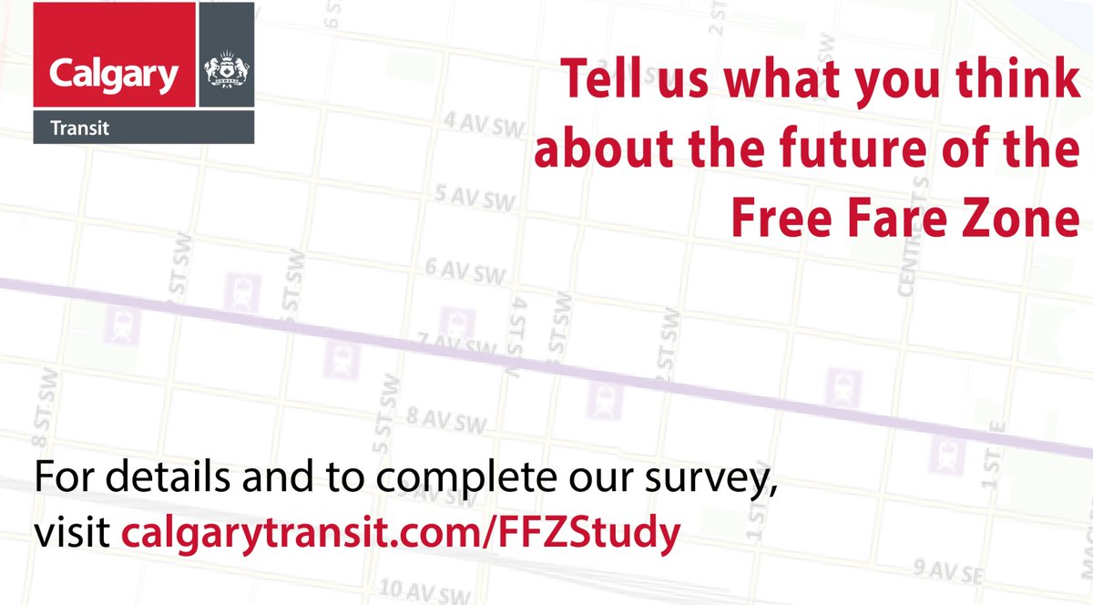 calgarytransit's tweet photo. #CTRiders, we’re reviewing the existing Free Fare Zone downtown. Give us your perspective of the Zone, please visit https://t.co/AItmZxSP1D https://t.co/Fe8sqDsdEY