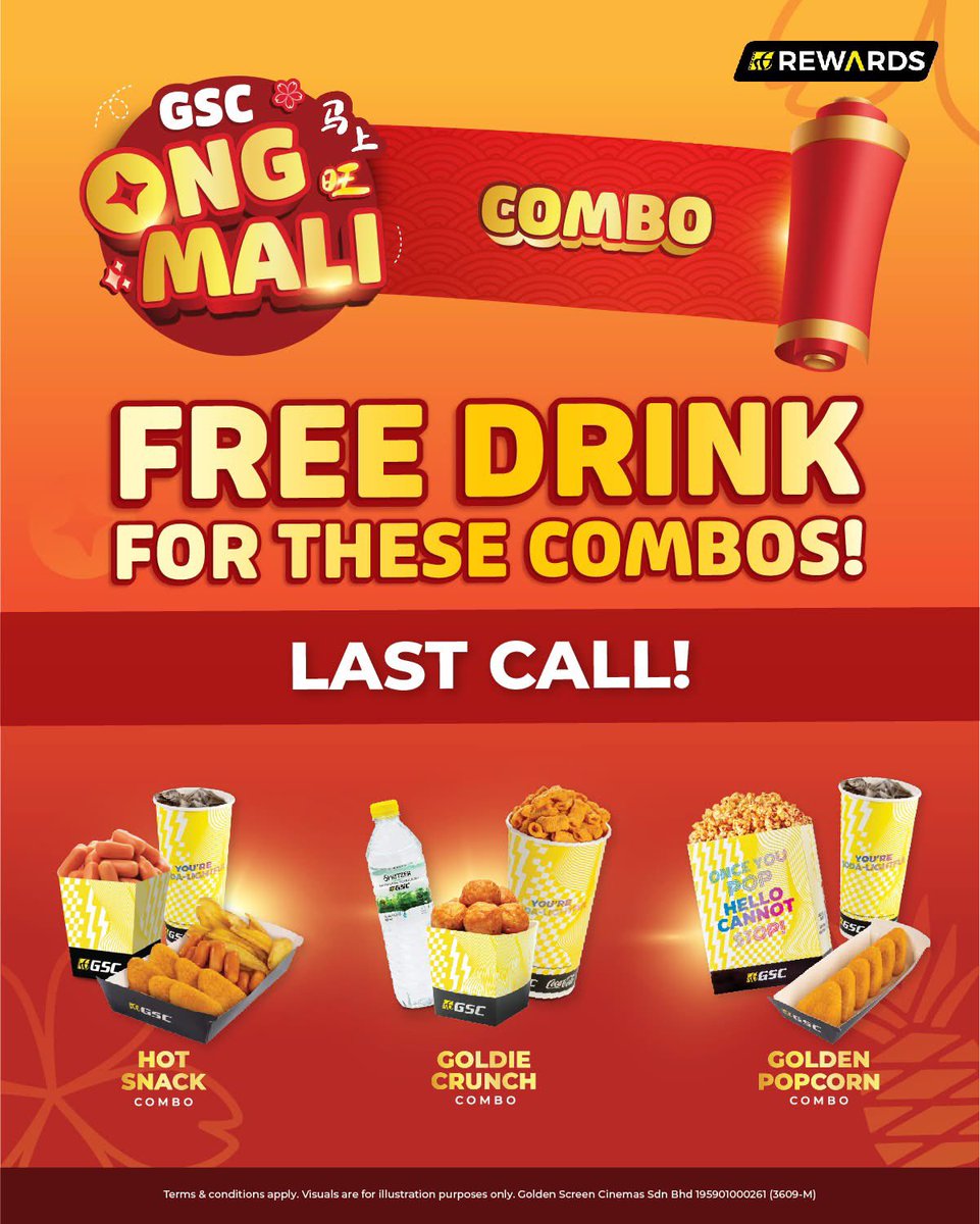 GSCinemas's tweet photo. 🥤 Last call to grab your FREE drink, #GSCRewards members! 😍
Grab your snack combo today and claim your FREE drink — your ticket to a movie + sips of good fortune! 🍿💫
Don’t miss out… let’s ride into the Year of the Horse with all the wealth, luck, and “ONG” headed your way! 🐴💰🧧
#GSC马上旺 #马上旺 #GSCOngMali