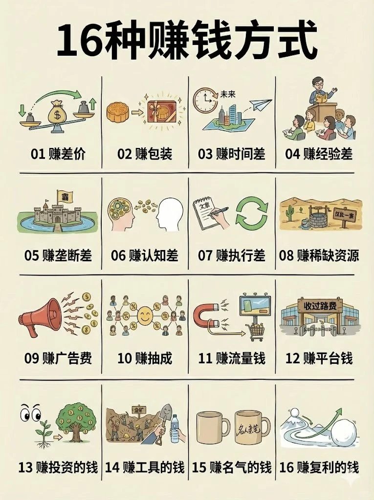 0xSilver_Time's tweet photo. 16种赚钱方式 https://t.co/venxdMwKi0