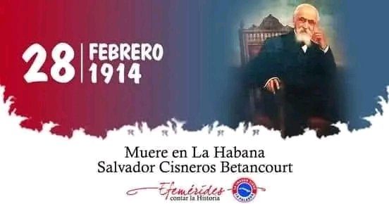 CAMCienaga's tweet photo. “A pesar de mi avanzada edad creo tener espíritu bastante para ver a Cuba completamente soberana, absolutamente independiente y dueña de sus destinos”. (Salvador Cisneros Betancourt, unos meses ante de su fallecimiento 1914 ).

#CenaguerosEnVictoria
#CubaViveEnSuHistoria https://t.co/U5hRksr3A5