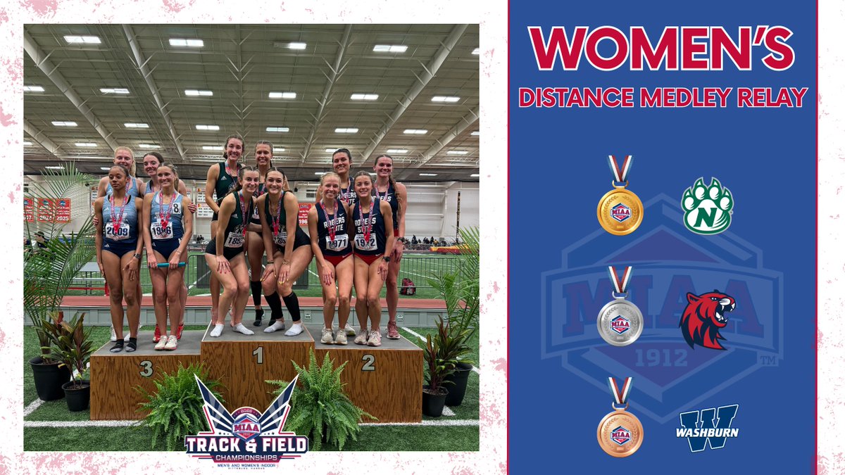2026 MIAA Indoor Track and Field Championships 

Women's Distance Medley Relay
🥇 Northwest Missouri State (12:04.20)
🥈 Rogers State (12:04.95)
🥉 Washburn (12:09.86)

#BringYourAGame