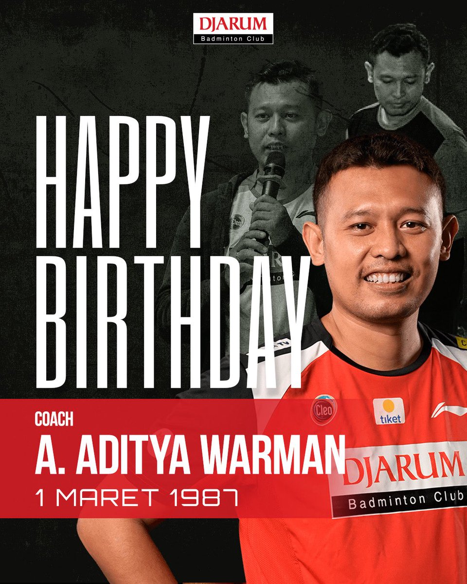 Happy birthday, Coach Adit! Sehat selalu, sukses terus dan  tetap semangat membina para calon penerus juara! 💪🎉🎂

#PelatihPBDjarum asal Surakarta ini, menjadi pelatih di  sektor tunggal, Sobat! 

#TeruskanSemangatJuara