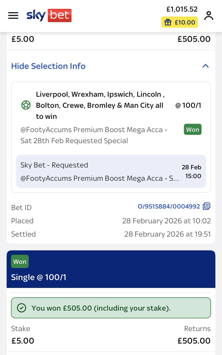 johnga11's tweet photo. @FootyAccums Put it on twice by mistake! 😂 🎉🎉 https://t.co/MVZ2U71h4H