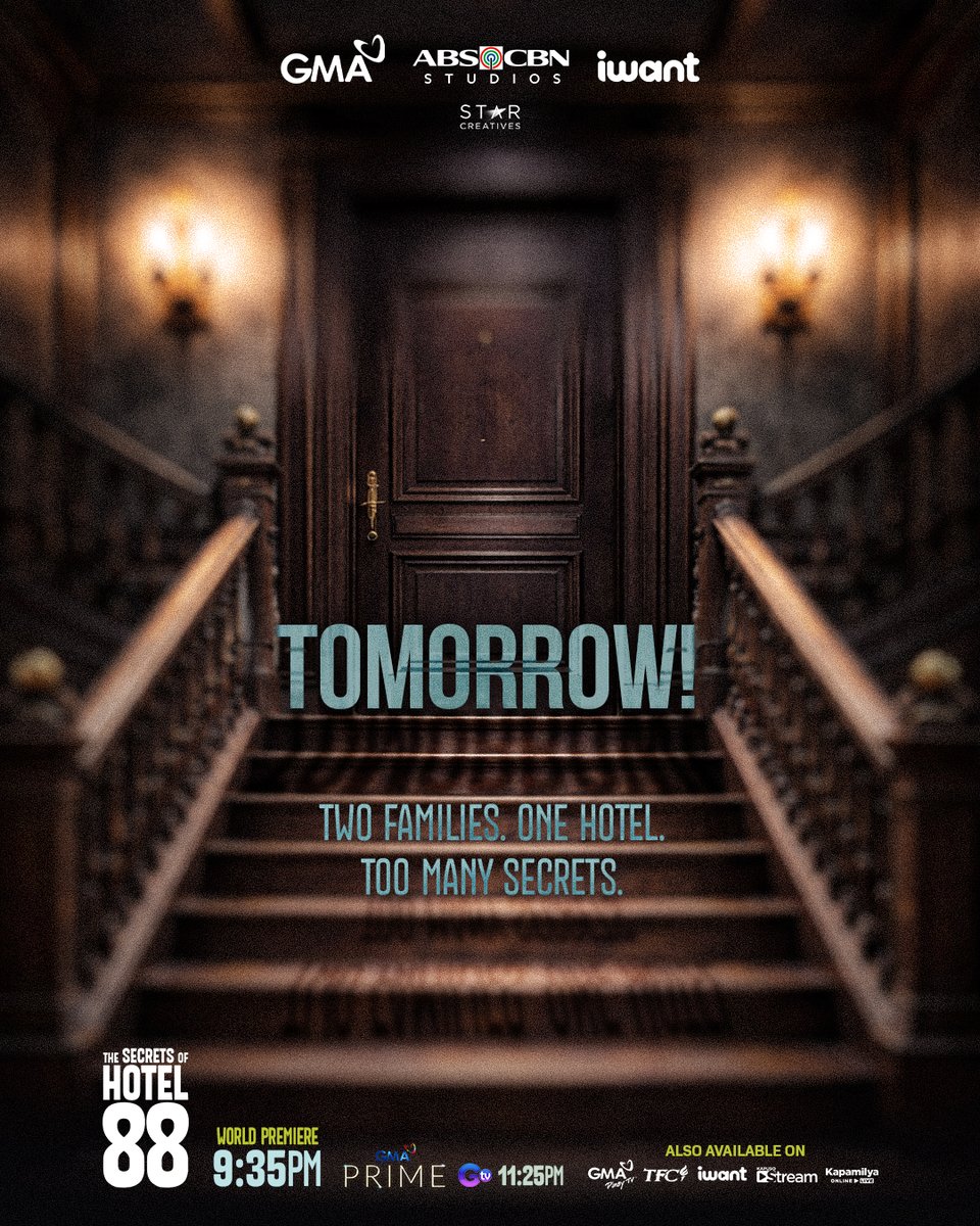 It all begins tomorrow.
Two families. One hotel. Too many secrets.

#TheSecretsOfHotel88

Premiering March 2 on GMA Prime.
Also available on Kapuso Stream, GTV, GMA Pinoy TV, TFC, and iWant.