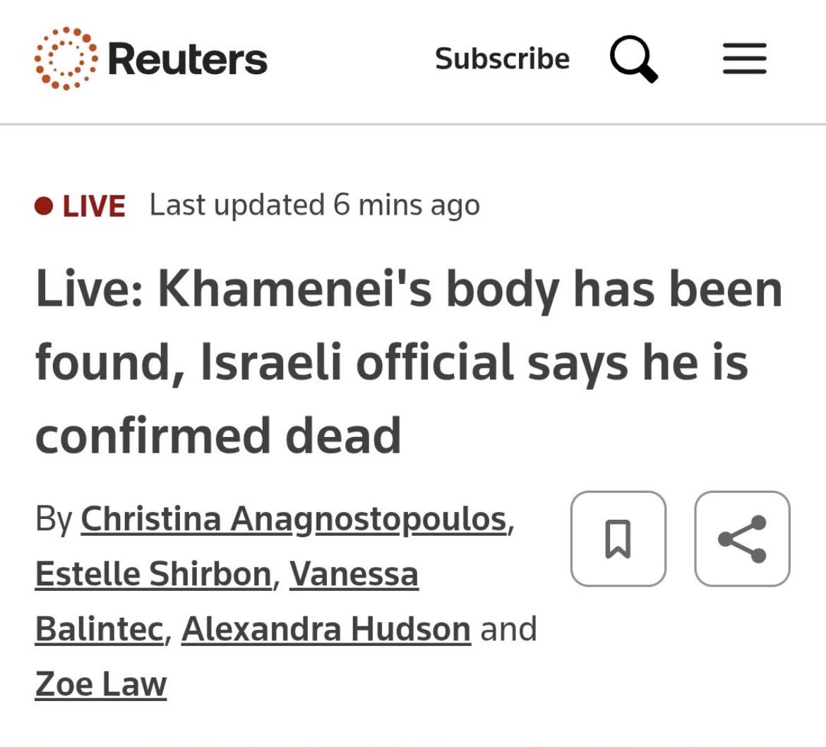 docsunilydv's tweet photo. #Khamenei
#Tehran #วิวาห์ปฐพีตอนที่6 

Khamenei's body has been found and he is confirmed dead, Israeli official says https://t.co/pokw5gYJM1