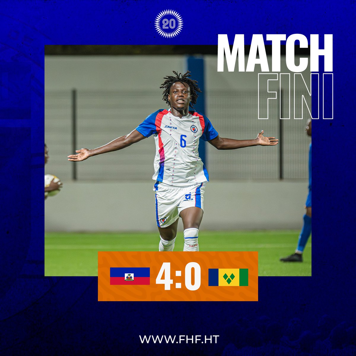 fhfhaiti's tweet photo. 4 gòl a zewo, se sou skò sa a abit la mete yon bout a dezyèm sòti ekip Ayiti a nan kad faz eliminatwa k ap mennen ni nan mondyal U20, ni nan Je Olenmpik la. Apre premye viktwa li 7-0 sou Anngiya, se te jwèt pa Senvensan pou l te pran kal pal. https://t.co/dMJRLL5i7C