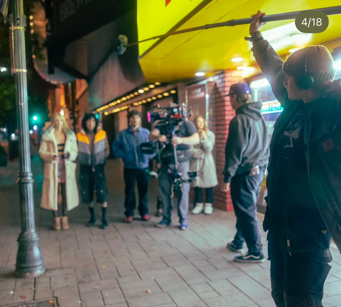 Two pics of Danielle Rose Russell on set of the movie “My New Friend Jim”