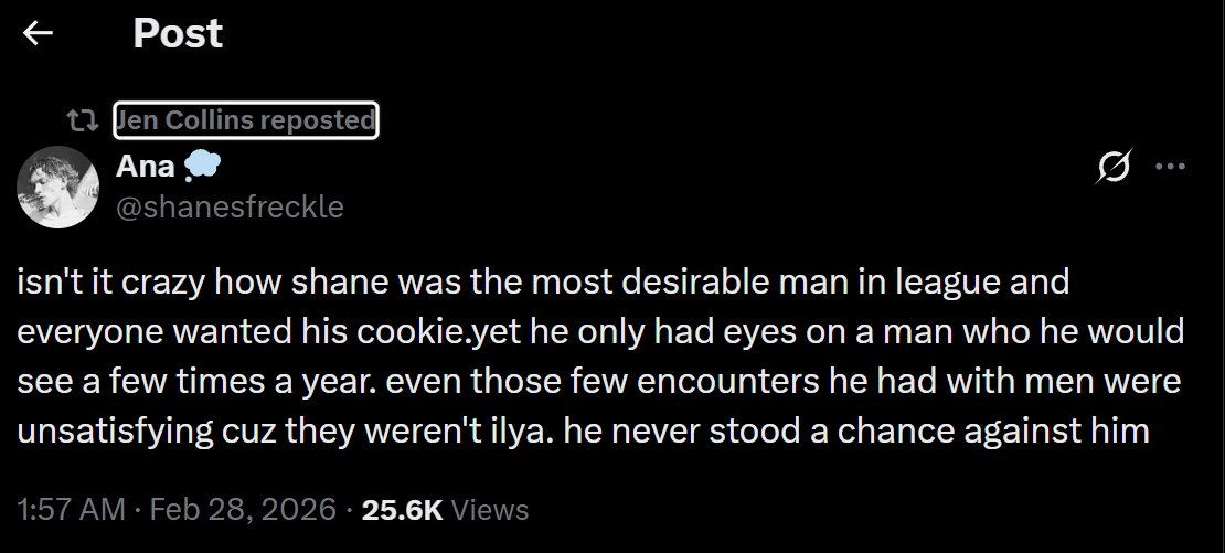 varshadylan's tweet photo. makes me wonder if shane was on demi/ace spectrum bcos he really had no problem at all, not having sex for years, except for a few times a year with Russia's greatest love machine. he didn't miss sex, didn't feel inclined to search for substitutes, bro chill af 🫡 #heatedrivalry https://t.co/1WxrY2TrOo