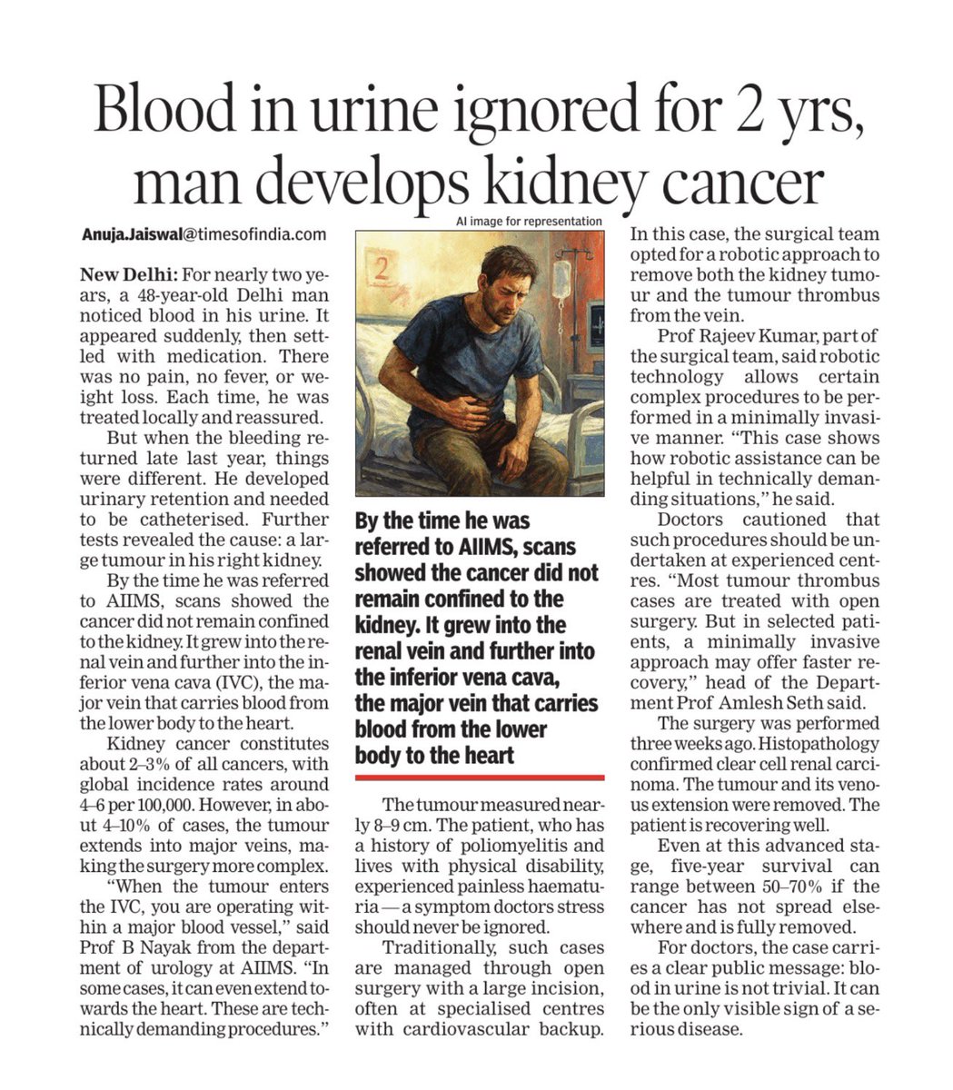 Blood in #urine is often #ignored, dismissed as infection or stones. For nearly two years, a 48-year-old Delhi man noticed blood in his urine. It would appear suddenly, then settle with medication. There was no pain, no fever, no weight loss. Each time, he was treated locally and