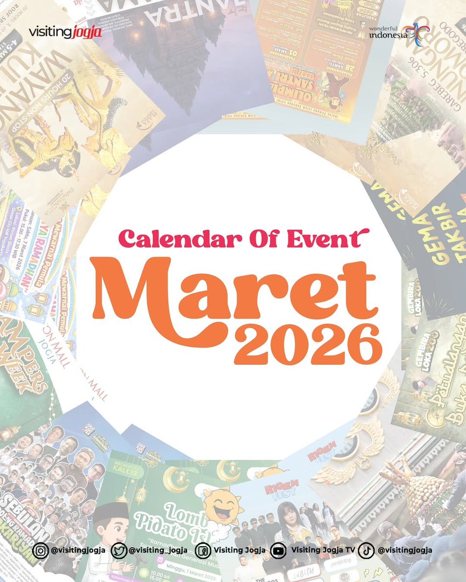 visiting_jogja's tweet photo. March 2026 in Yogyakarta is full of exciting events! 🎉
Festivals, Ramadan markets, art & music shows await you all month long.
📅 March 2026
📍 Yogyakarta
ジョグジャカルタの2026年3月はイベントがいっぱい!🎉
3月はジョグジャを楽しみましょう!
#VisitJogja #EventJogja https://t.co/iWzJYEWvGT