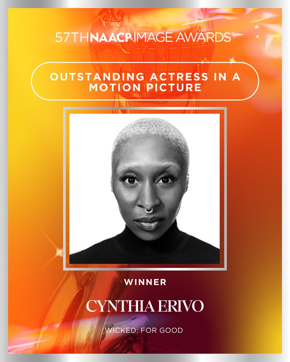 naacpimageaward's tweet photo. Continuing to defy gravity!! Congrats @cynthiaerivo on winning Outstanding Actress in a Motion Picture ✨ https://t.co/Rc2uSfuSyA