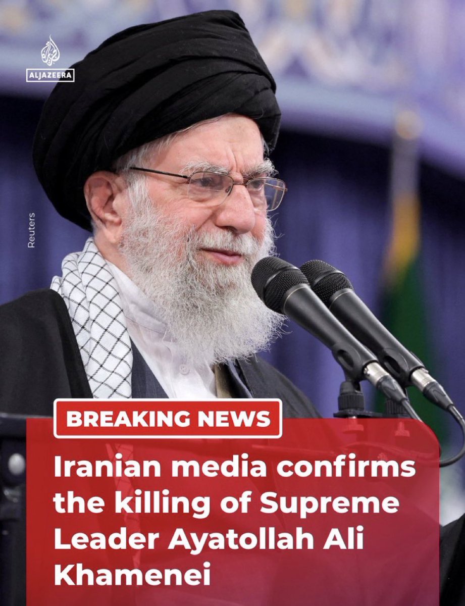Iran confirms the killing of Ayatollah Ali Khamenei in Israeli and US strikes.