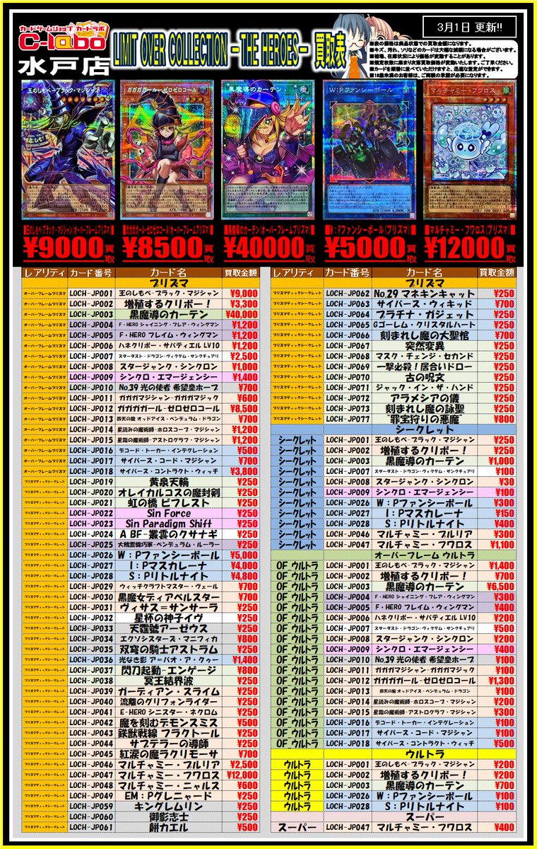 遊戯王 買取情報】 最新弾「LIMIT OVER HEROS」買取表です！ ぜひ