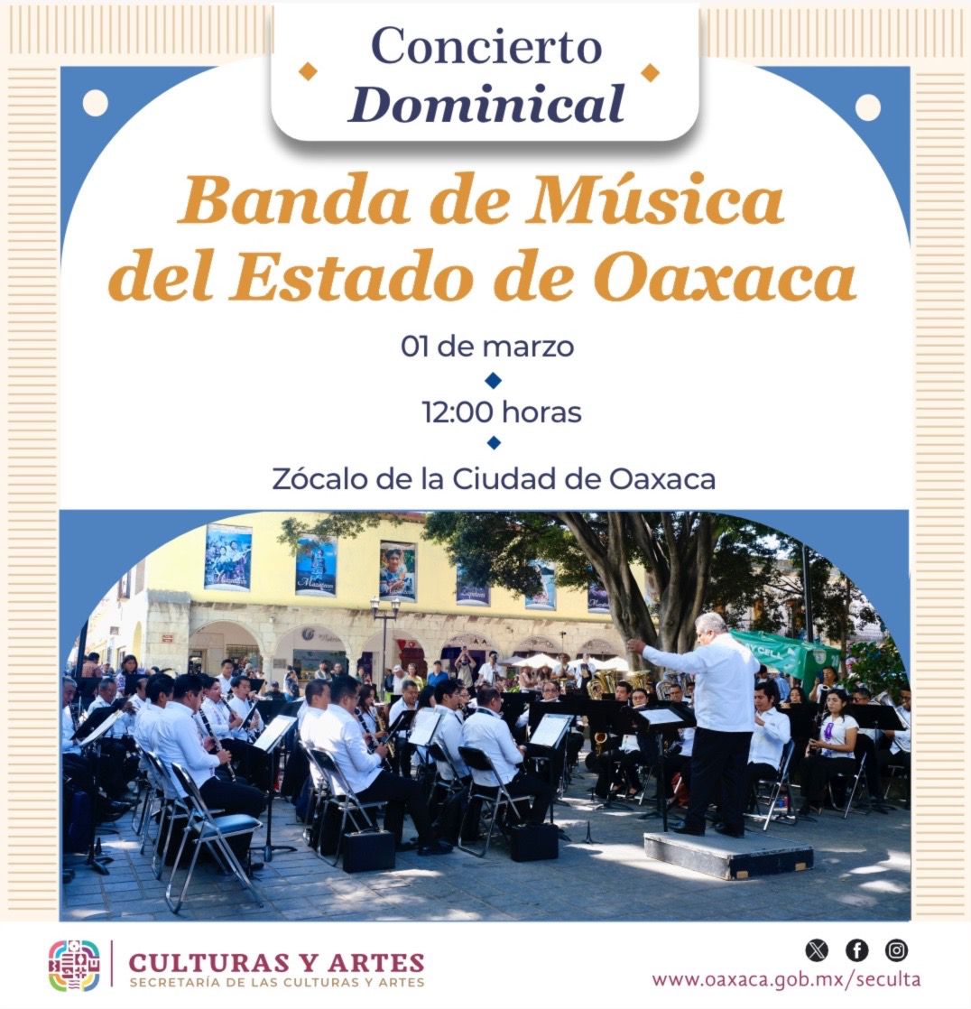 Invita <a href="/SECULTA_GobOax/">SECULTA GOBOAX</a> al Concierto Dominical de la Banda de Música del Estado

Da click aquí 👇
facebook.com/share/p/1DSBn6…

#Oaxaca #Noticias #Estados #Cultura