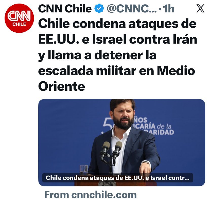 No es Chile que condena…
Es el desgraciado de Boric quien, a título personal, escupe el veneno comunista con su último estertor agonizante.