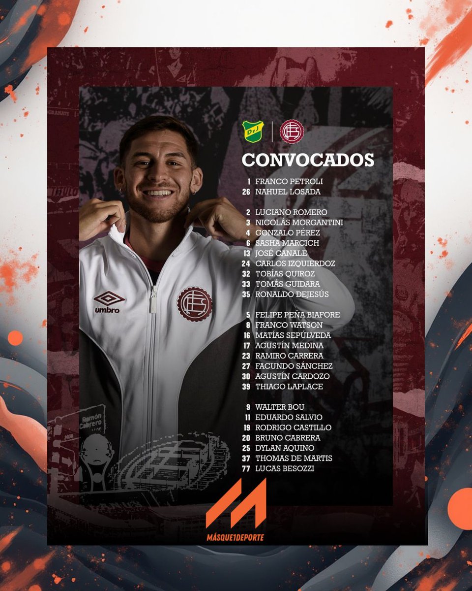 masque1dexte's tweet photo. 📝 Convocatoria 🆚 Defensa y Justicia

🏆 LPF - Apertura 2026
📌 8ª fecha

@feitonico_

#MasQue1Deporte #Futbol #Lanus #Convocados #torneoapertura https://t.co/QWQ6qbN39H