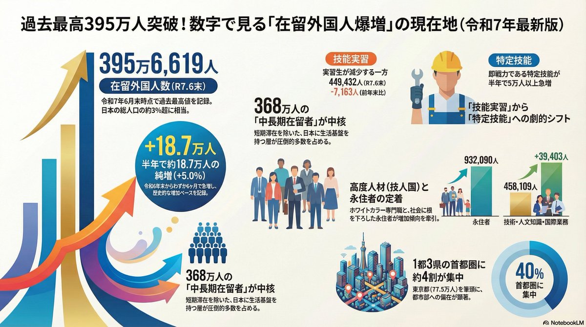 「移民は、文化も思想もセットでやってくる」

制度をしっかり作り込んでるから大丈夫派な皆さん

制度を完璧にしても、動かすのは人間。
日本人ですらルールを守らないのに、文化、風習、信仰、思想の違う何百万人をコントロールできるわけがない。
395万人突破。想定外は起こる。
#移民問題