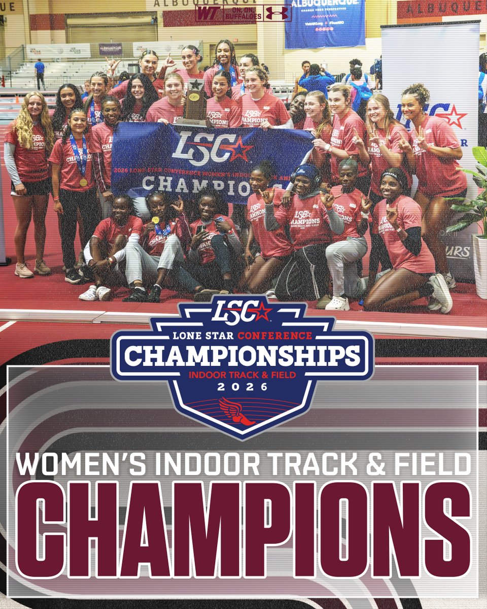 WTAMU_XCTF's tweet photo. Lucky No. 1⃣3⃣ in a Row

The Lady Buffs claim 🔟 event championships on their way to the program's 13th consecutive @LoneStarConf Indoor Track &amp; Field Championship with 208.5 points

#BuffNation | #WESTisBEST https://t.co/0ykLhGae06