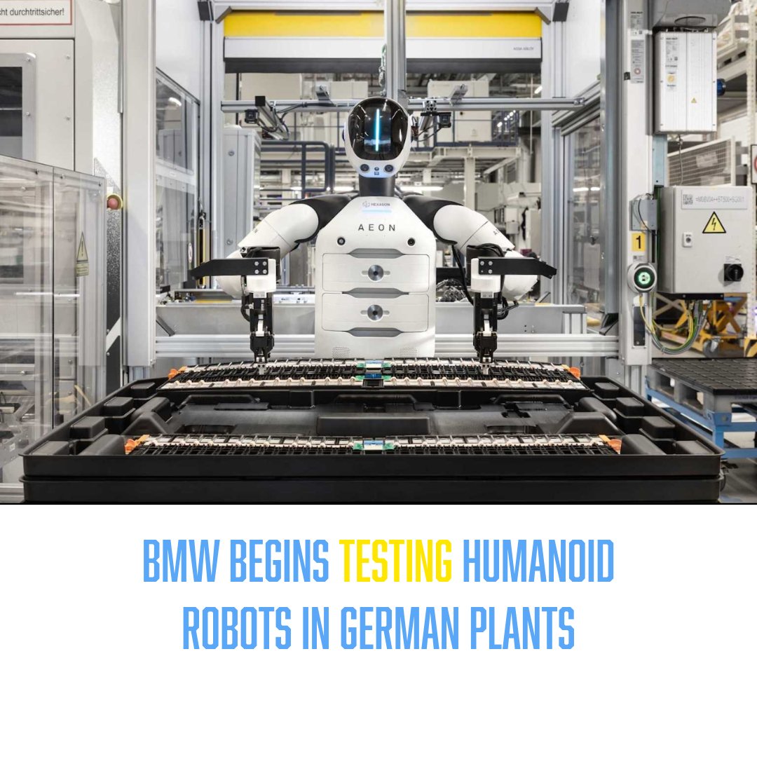 engineer_know's tweet photo. 🚘🤖 #BMW begins testing humanoid robots in European plants! These AI-powered helpers will support tasks like battery assembly &amp; component handling — boosting efficiency while complementing human workers. A broader pilot is planned later in 2026. #Robotics #AI #FactoryTech https://t.co/n75t85jVNb