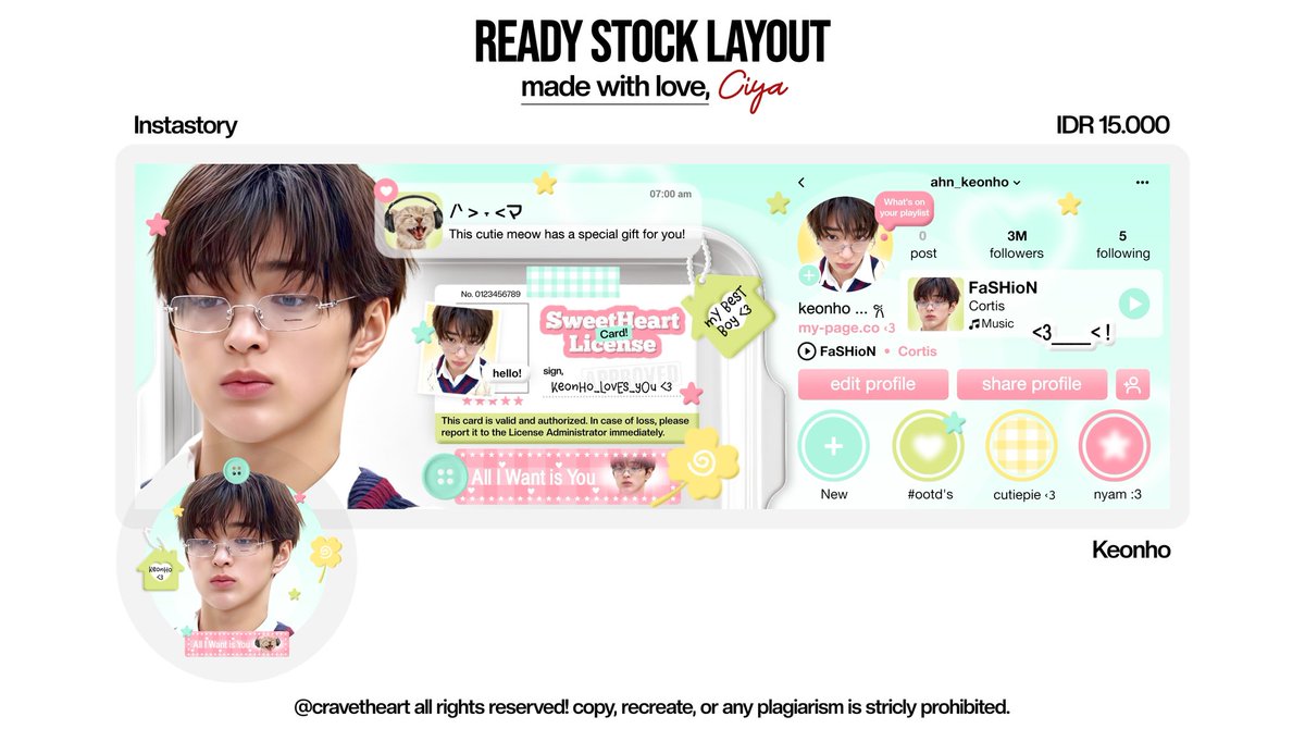 artchievements's tweet photo. help repost yaa? tysm! ‹𝟹

aku ada 4 layout ready stock dari katalog "Instastory" nih guys! 15k/each free retext yaw :3

musenya keonho, ian, wonyoung &amp; dohoon 💗

#zonauang https://t.co/4oYO4gAW5s