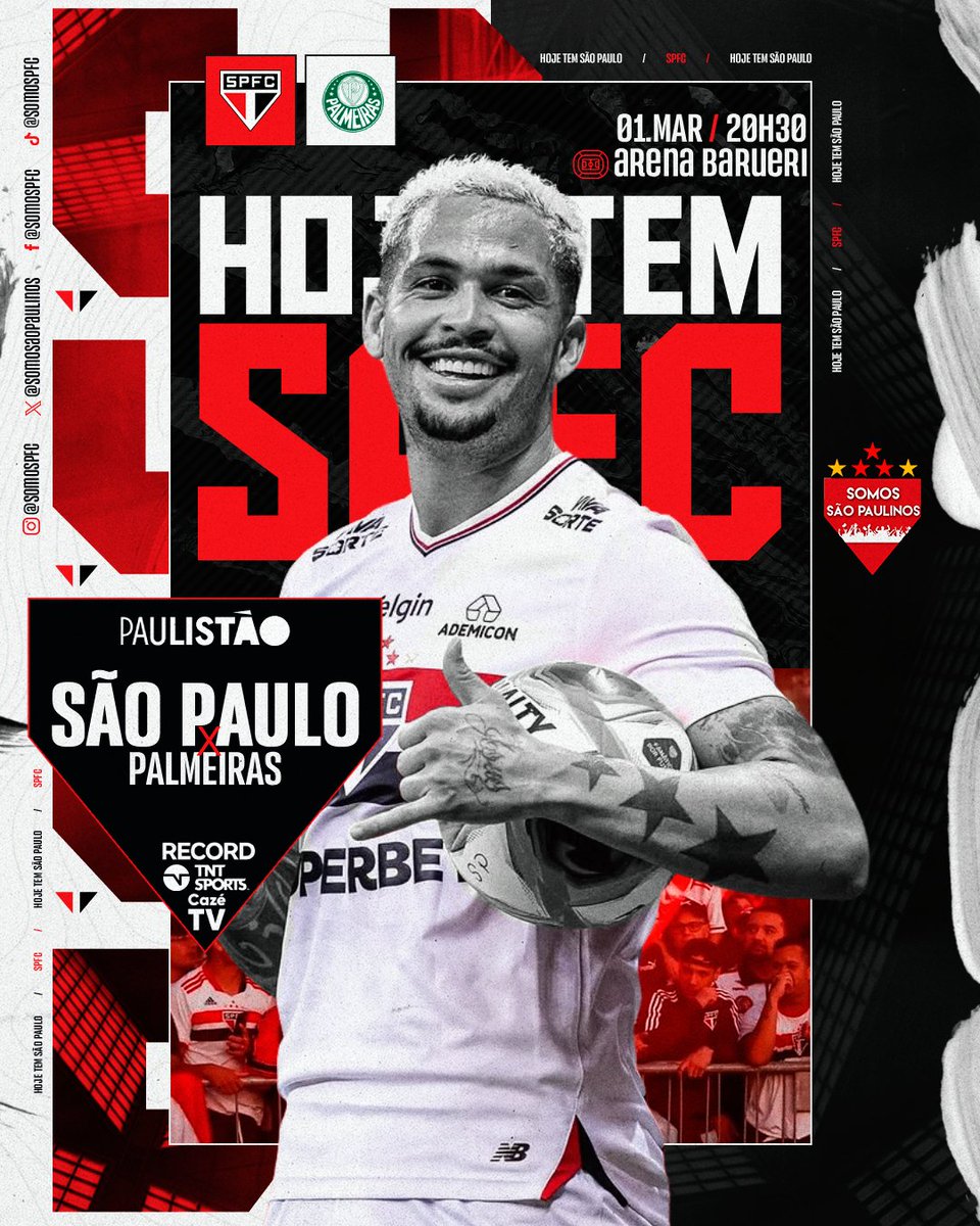HOJE TEM PAULISTÃO!
HOJE TEM CLÁSSICO!
HOJE TEM MATA-MATA!
HOJE É DIA DE SÃO PAULO!