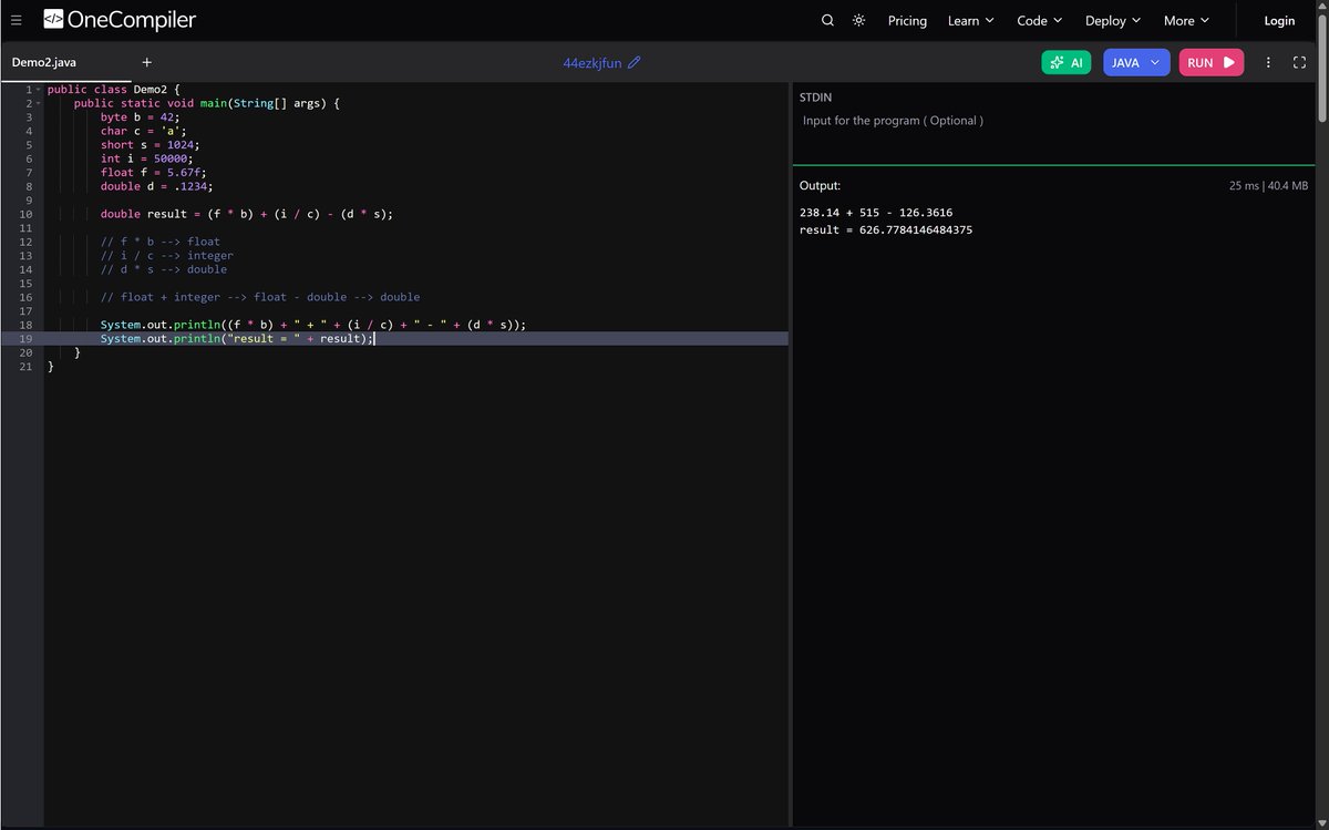PankajB42550's tweet image. 🚀 Day 5 of my Java journey — learned type conversion, casting, and type promotion rules.

Learning from:
@rohit_negi9
( @CoderArmy ) instructed by
@adityatandon02

📺 youtu.be/QpWha2cLS1c
Let’s connect 🤝 @PankajB42250

#Java #100DaysOfCode #ProgrammingLife
