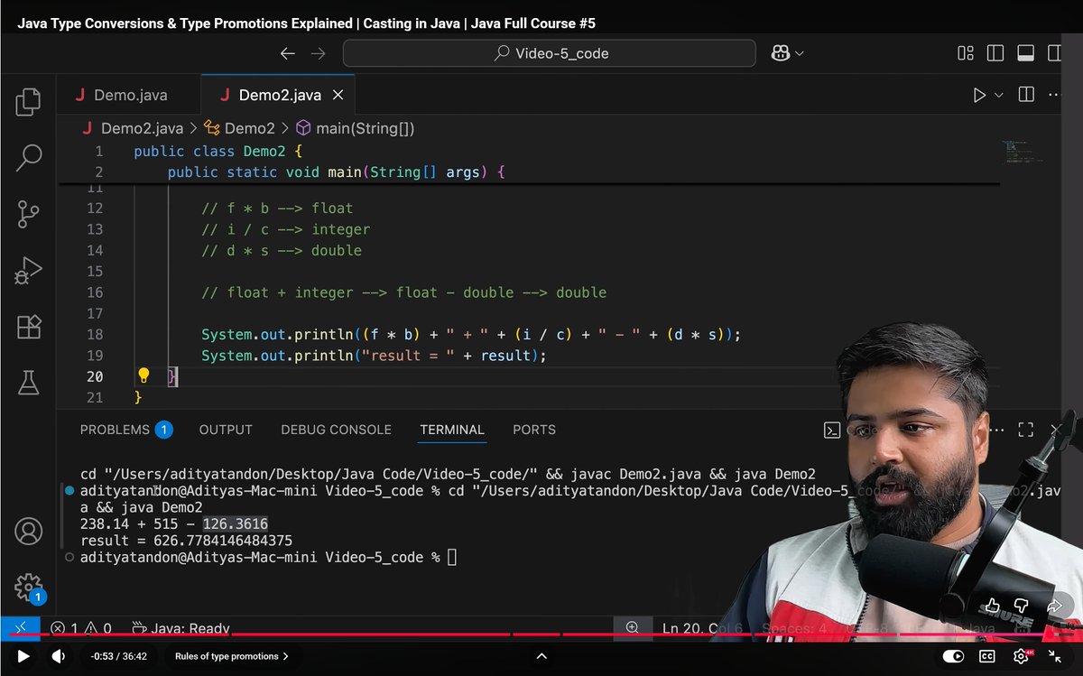 PankajB42550's tweet image. 🚀 Day 5 of my Java journey — learned type conversion, casting, and type promotion rules.

Learning from:
@rohit_negi9
( @CoderArmy ) instructed by
@adityatandon02

📺 youtu.be/QpWha2cLS1c
Let’s connect 🤝 @PankajB42250

#Java #100DaysOfCode #ProgrammingLife