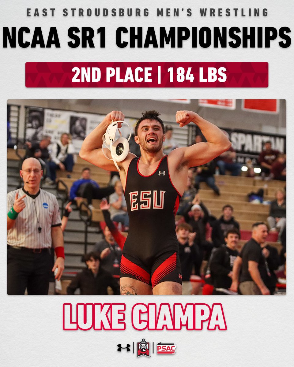 ESUWarriors's tweet photo. What a day for Luke Ciampa!🔴⚔️

After securing his 100th career win, he punches his ticket to represent @EsuWrestling at nationals with a second-place finish in the Super Region 1 Tournament!

#WhereWarriorsBelong https://t.co/Hft5t882mA