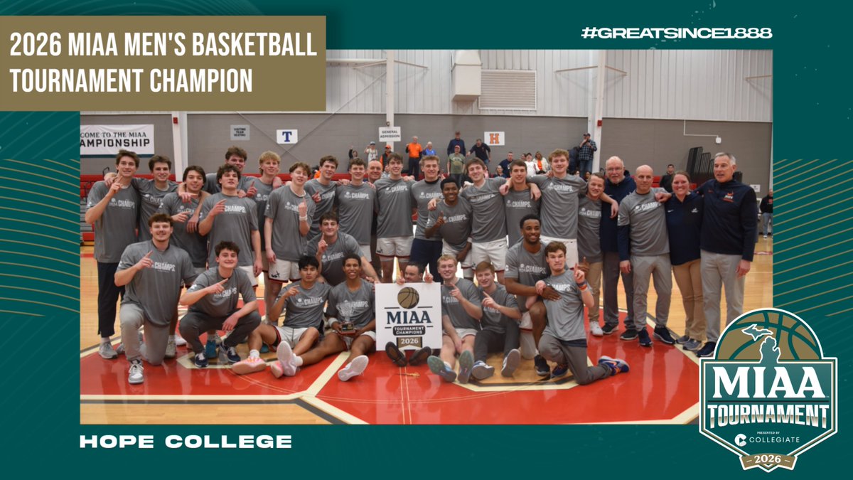Back on Top! 🏆

<a href="/HopeAthletics/">Hope College Athletics</a> wins the 2026 MIAA Men’s Basketball Tournament Presented by <a href="/collegiatecu/">collegiatecu</a> for the 16th time in program history, securing the league’s automatic bid to the NCAA Tournament! 🏀

#MIAAmbb #GreatSince1888