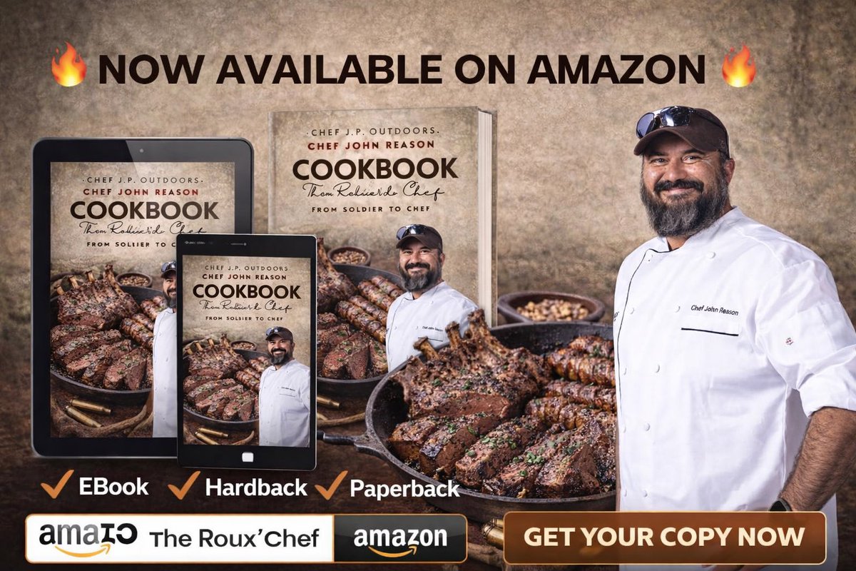 🔥 NOW AVAILABLE ON AMAZON 🔥
The Roux’d Chef Cookbook

From Soldier to Chef
By Chef John Reason | Chef J.P. Outdoors

From the field… to the fire.
From service… to smoke.

Experience bold Louisiana flavor, wild game, smoked meats, seafood, and the story behind the fire.