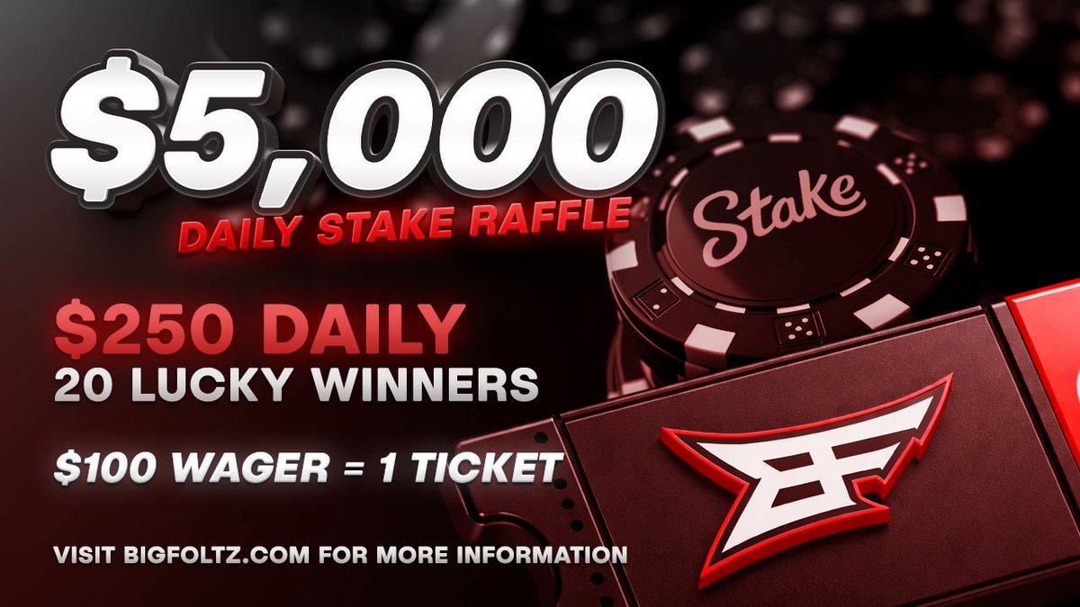 We are taking things to another level in March, we are giving back a total of $750,000 &amp; we added something brand new..

A $5,000 Raffle.. DAILY. 

To celebrate let’s do a giveaway 

$500 5 x $100 (Doubled if on code Bigfoltz on Stake)

✅LIKE/RT
✅FOLLOW
✅TAG A FRIEND