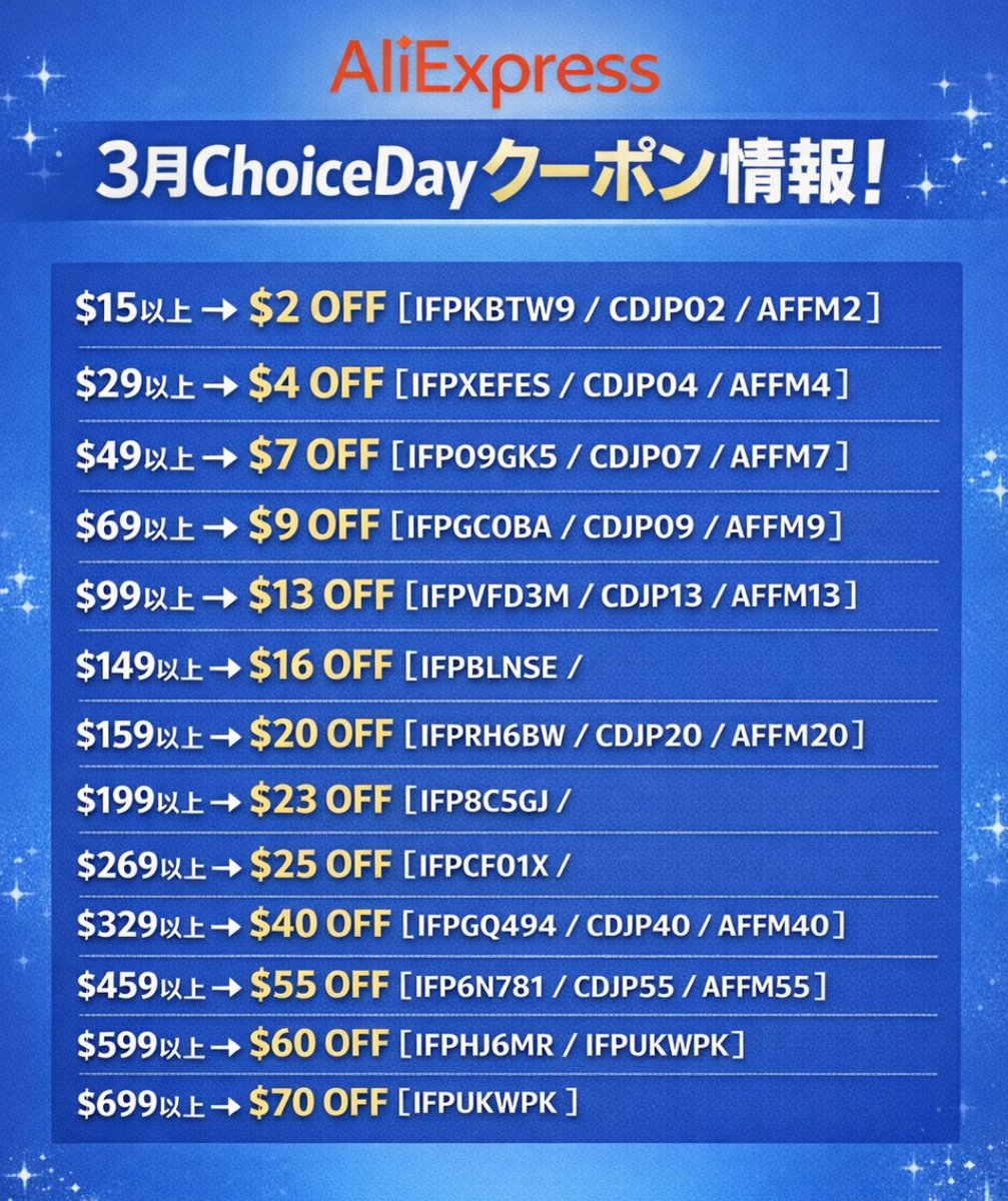 AliExpress #アリエク #クーポン情報 📢3月 ChoiceDay セール