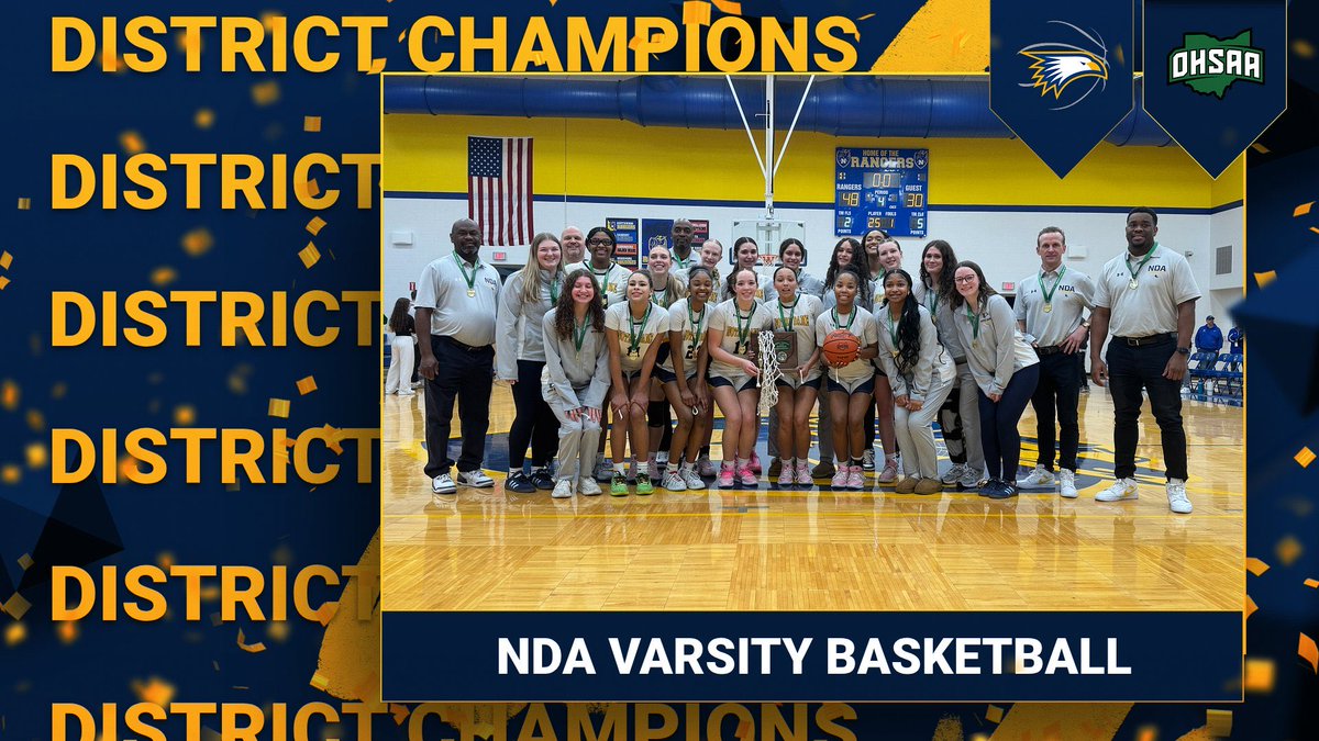 NDAEagleSports's tweet photo. Congrats to @NDAbasketball on winning an OHSAA DISTRICT CHAMPIONSHIP for the 12th time in 15 seasons!!🏀💪

Our Eagles defeated Celina 48-30 and advance to the Regional Semi vs. Norwalk on Wednesday, 3/4, at 8:30 pm at the Elida Fieldhouse. 

🦅🏀 #DistrictChamps #GoNDAEagles https://t.co/s18SxdDhZt