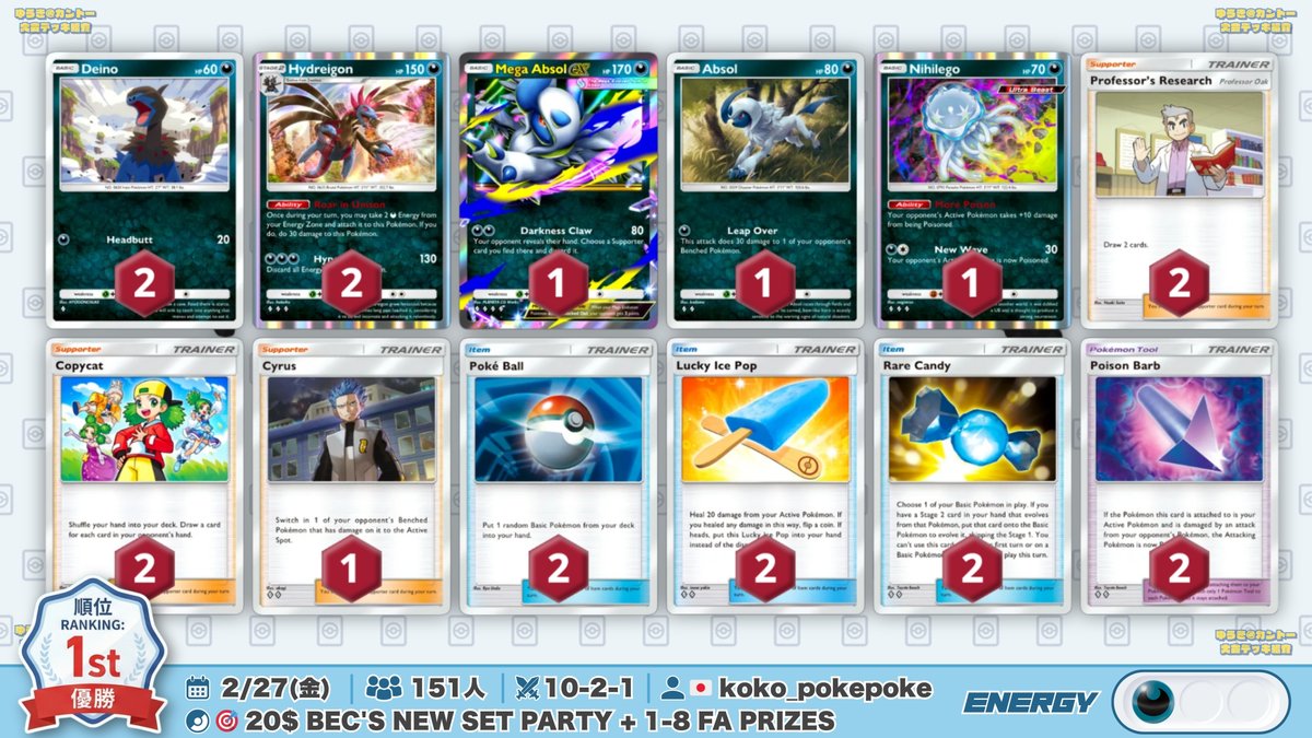 🌏 ポケポケ 大会結果｜2/27(金) 🌏 『毒軸サザンドラ』が1位・2位・3